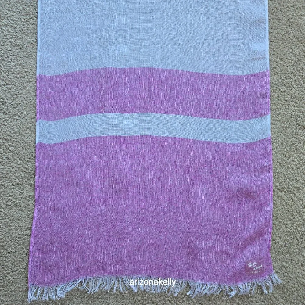 NWT Linen Scarf Italian Maria Lampo Pink & White